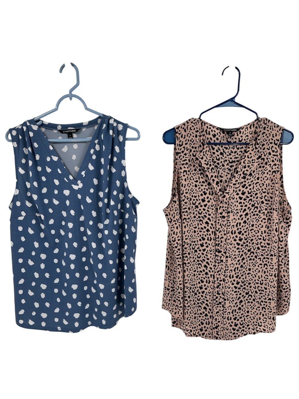 Lot of two 41 Hawthorn Sleeveless V-Neck Printed Top - Blue and Tan Leopard